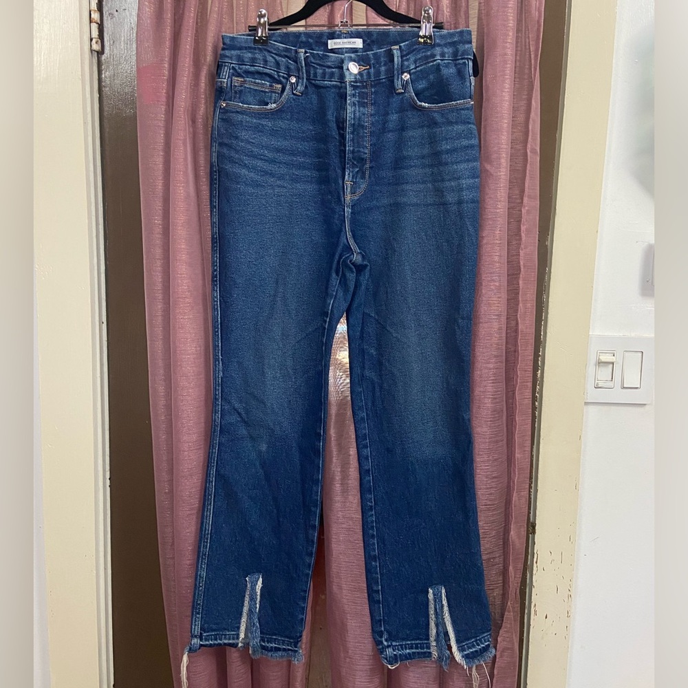 Good American High Waisted Jeans with Distressed Hem